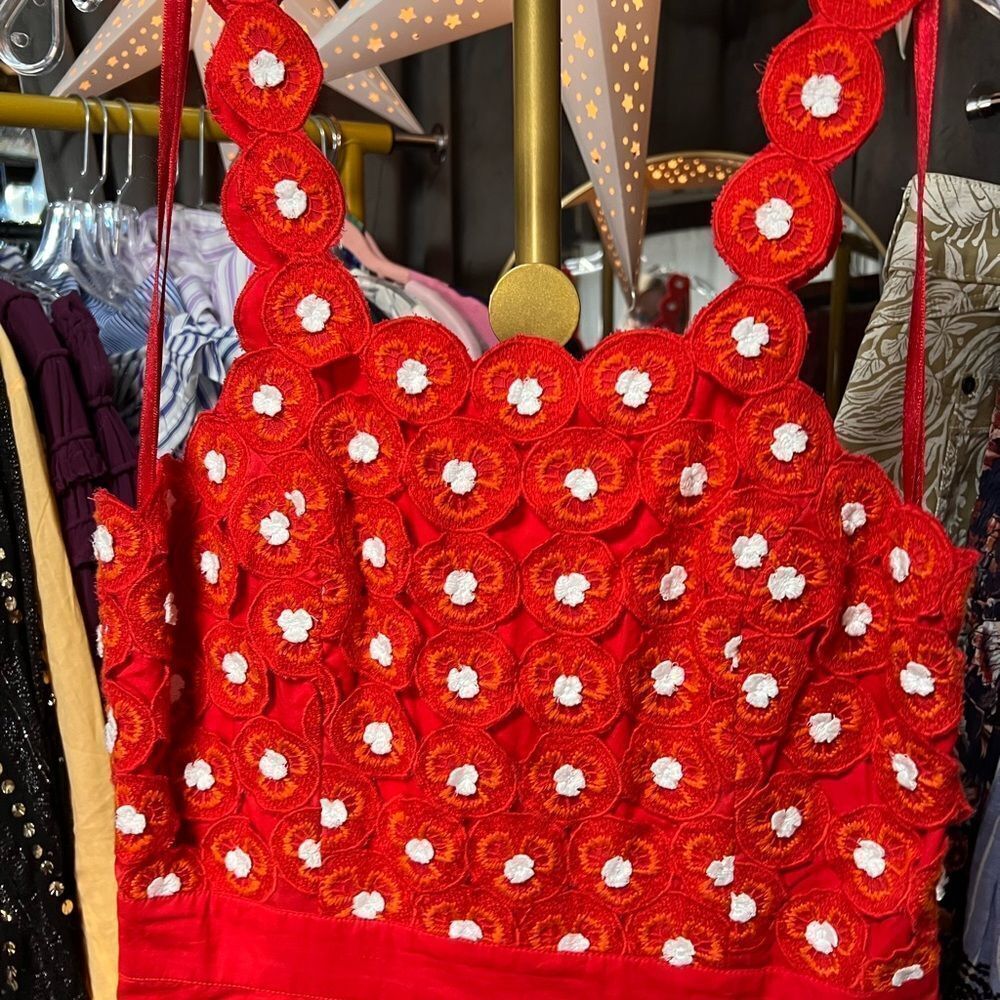 Maeve x Anthropologie Crochet Poplin Halter Midi Dress in Red - Picture 10 of 11